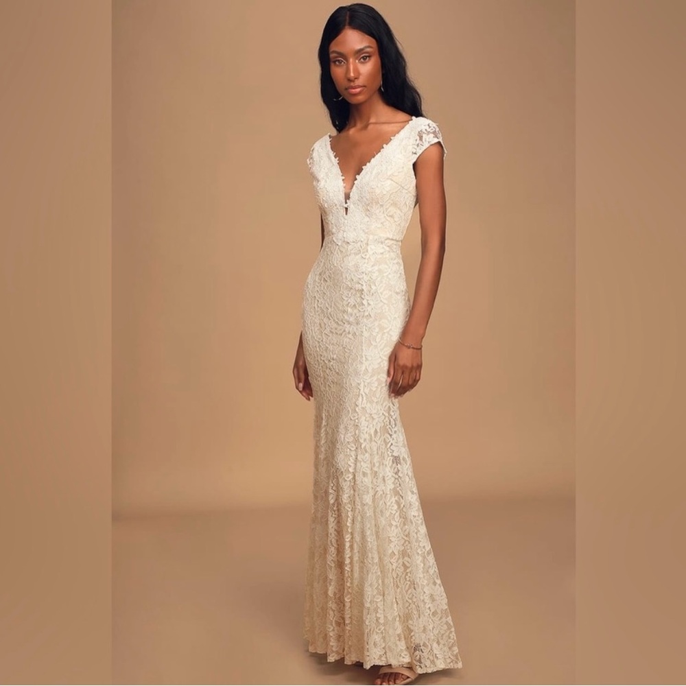 NWT Lulus Icing on the Cake White Lace Short Sleeve Maxi Dress size Large